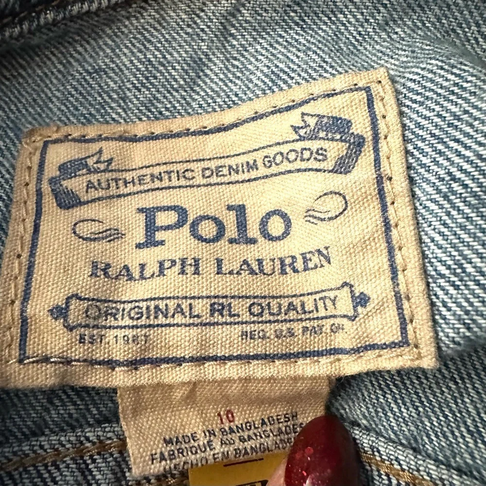 Polo Ralph Lauren Denim Trucker Jacket Y2K Youth Sz 10 Cropped Raw Hem Spell Out